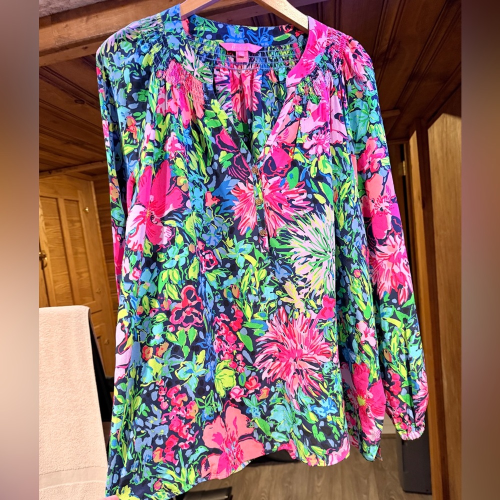 Lilly Pulitzer Silk Elsa Floral Women's Top - Multicolor Beautiful Xl
